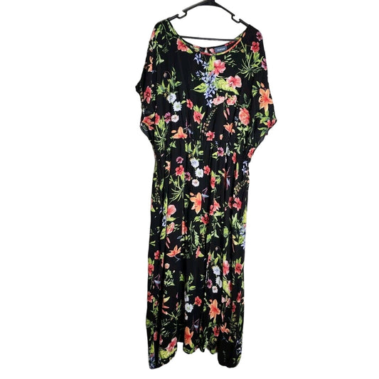 Modcloth Midi Dress Plus Size 3X Black Floral Short Sleeve