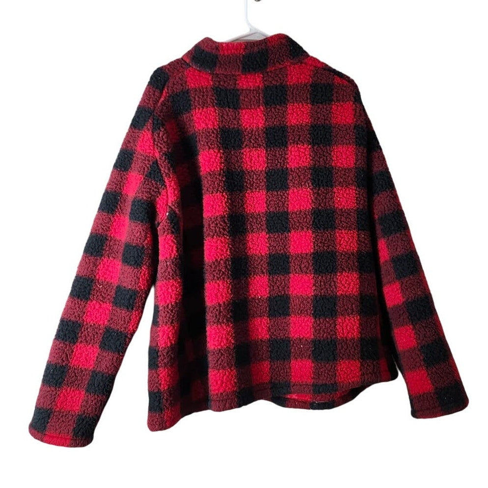 Seven Apparel Sherpa Fleece Sweater Plus Size 3X Buffalo Plaid Black Red 1/4 Zip