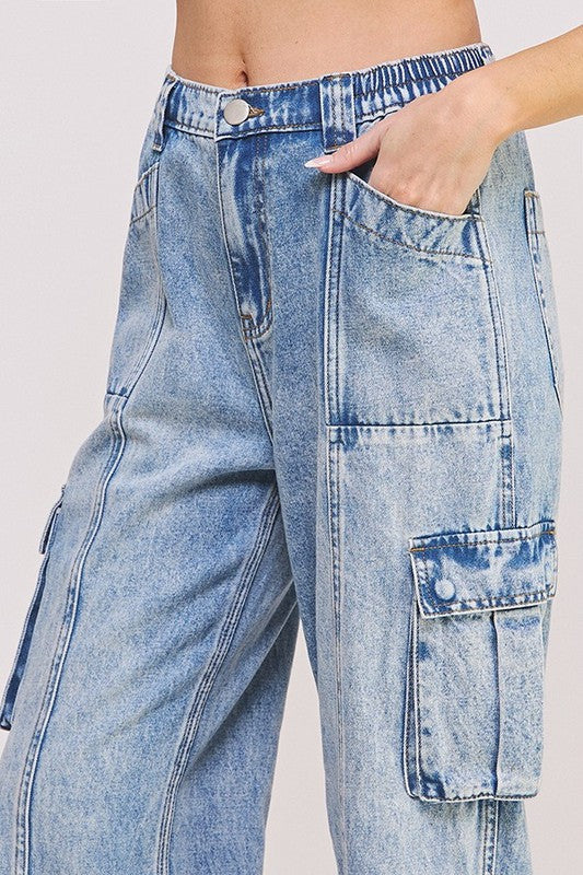 BAGGY DENIM CARGO ANKLE LENGTH JEANS