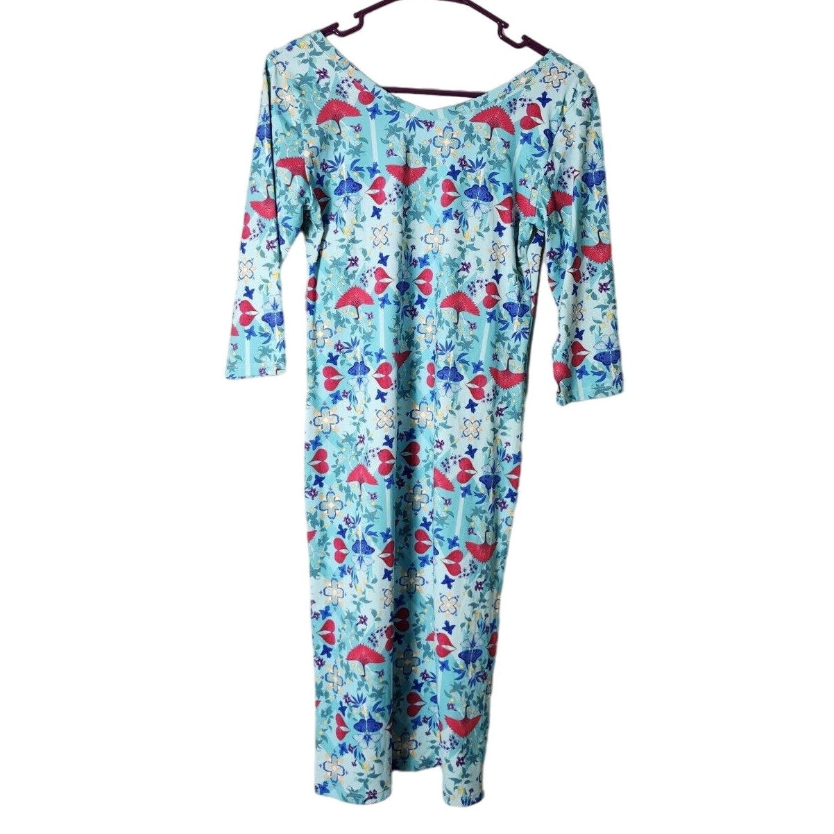 Manuel Canovas Midi Dress US Size 8/10 Blue Floral 3/4 Sleeve Stretch