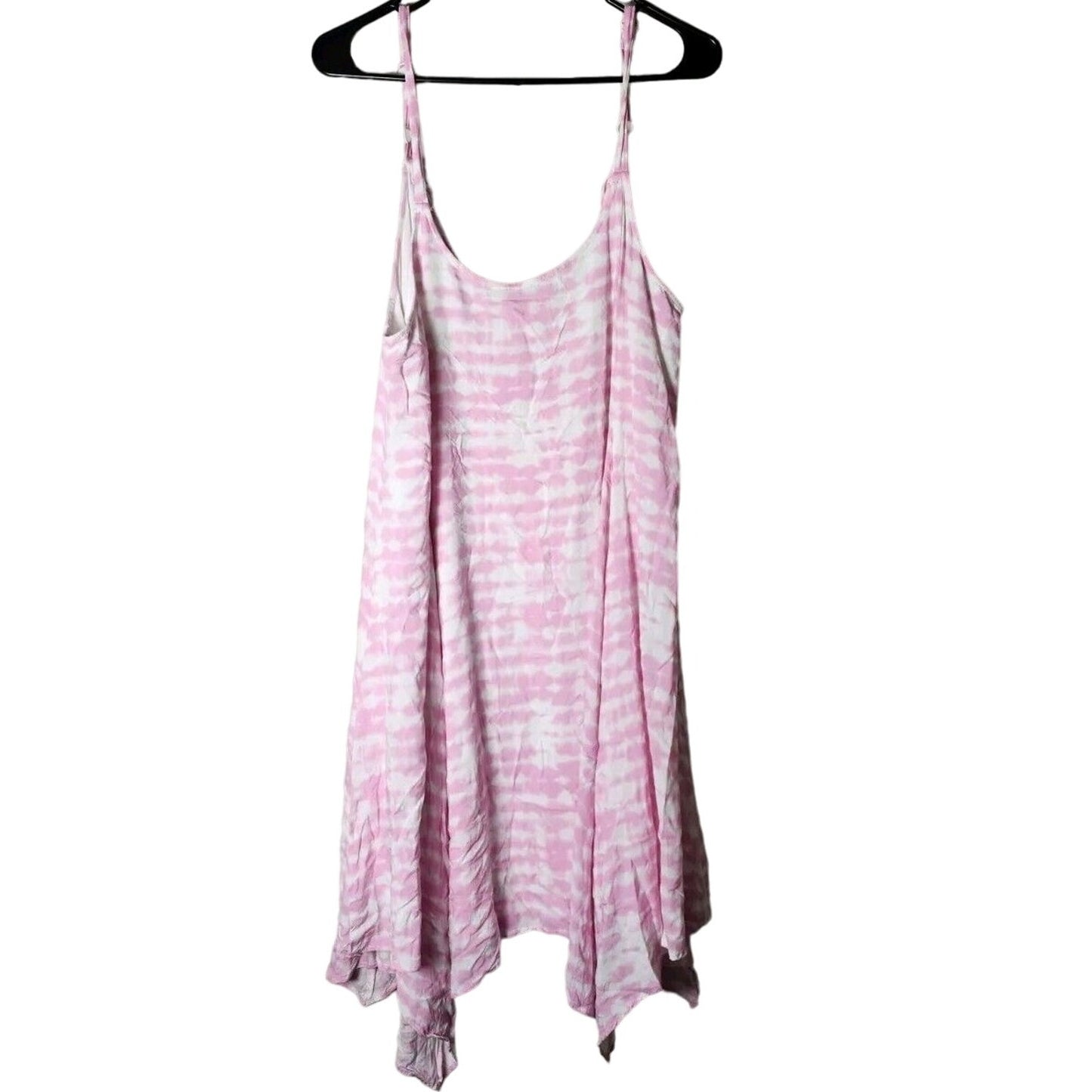 Torrid Mini Dress Plus Size 1X Pink White Tie Dye Handkerchief Hem Flowy