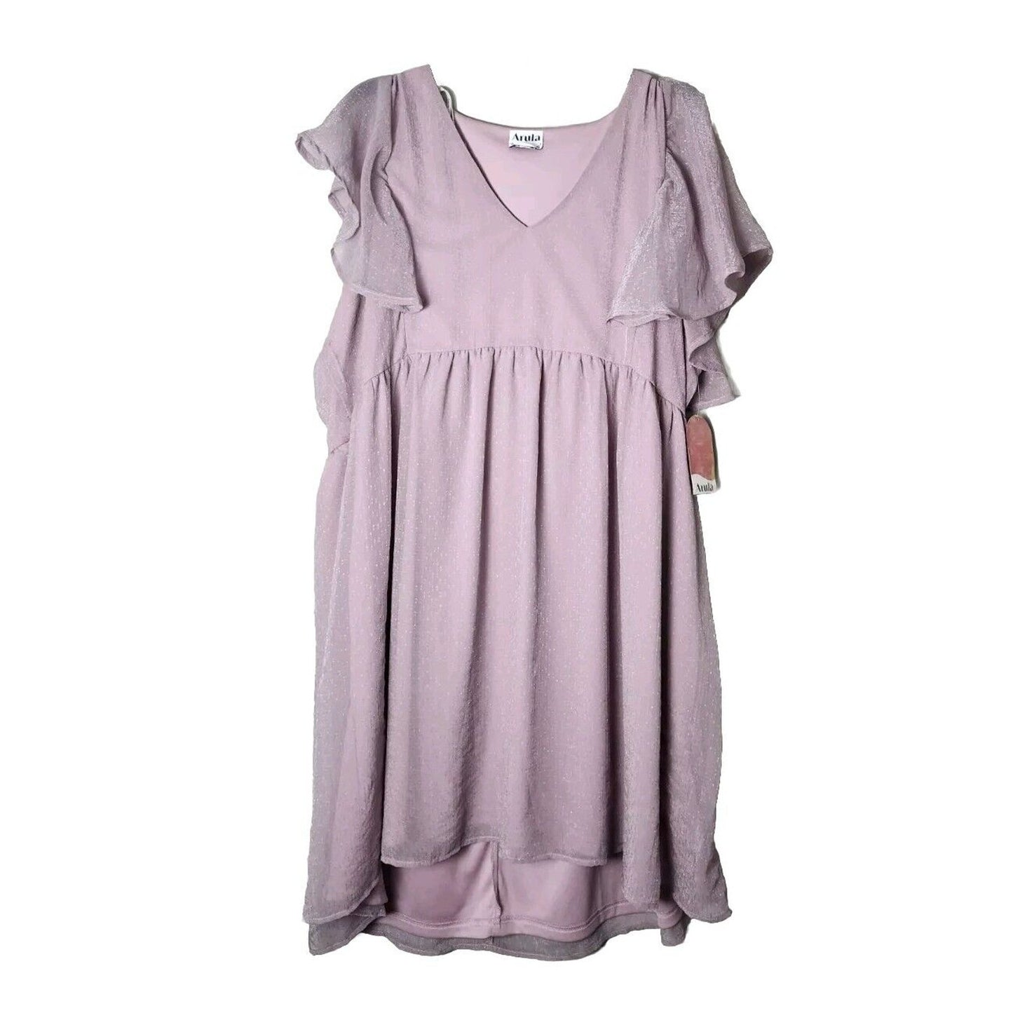 Arula Mini Dress Size C 3X Light Purple Flutter Sleeve Shimmery NWT