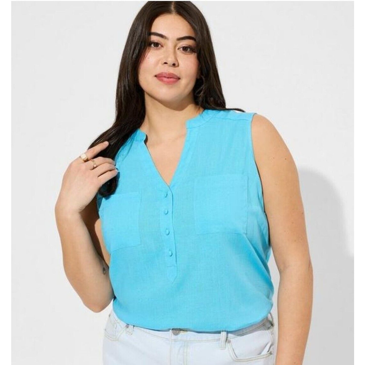 Torrid Harper Linen Blend Pullover Tank Plus Size 2X Blue Sleeveless