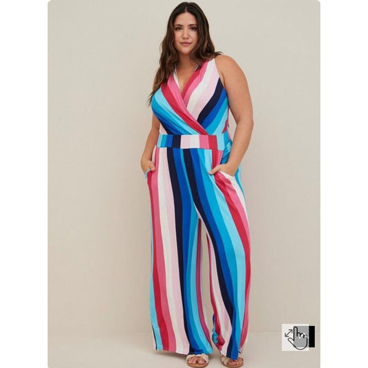 Torrid Super Soft Surplice Jumpsuit Plus Size 4X Colorful Striped NWT