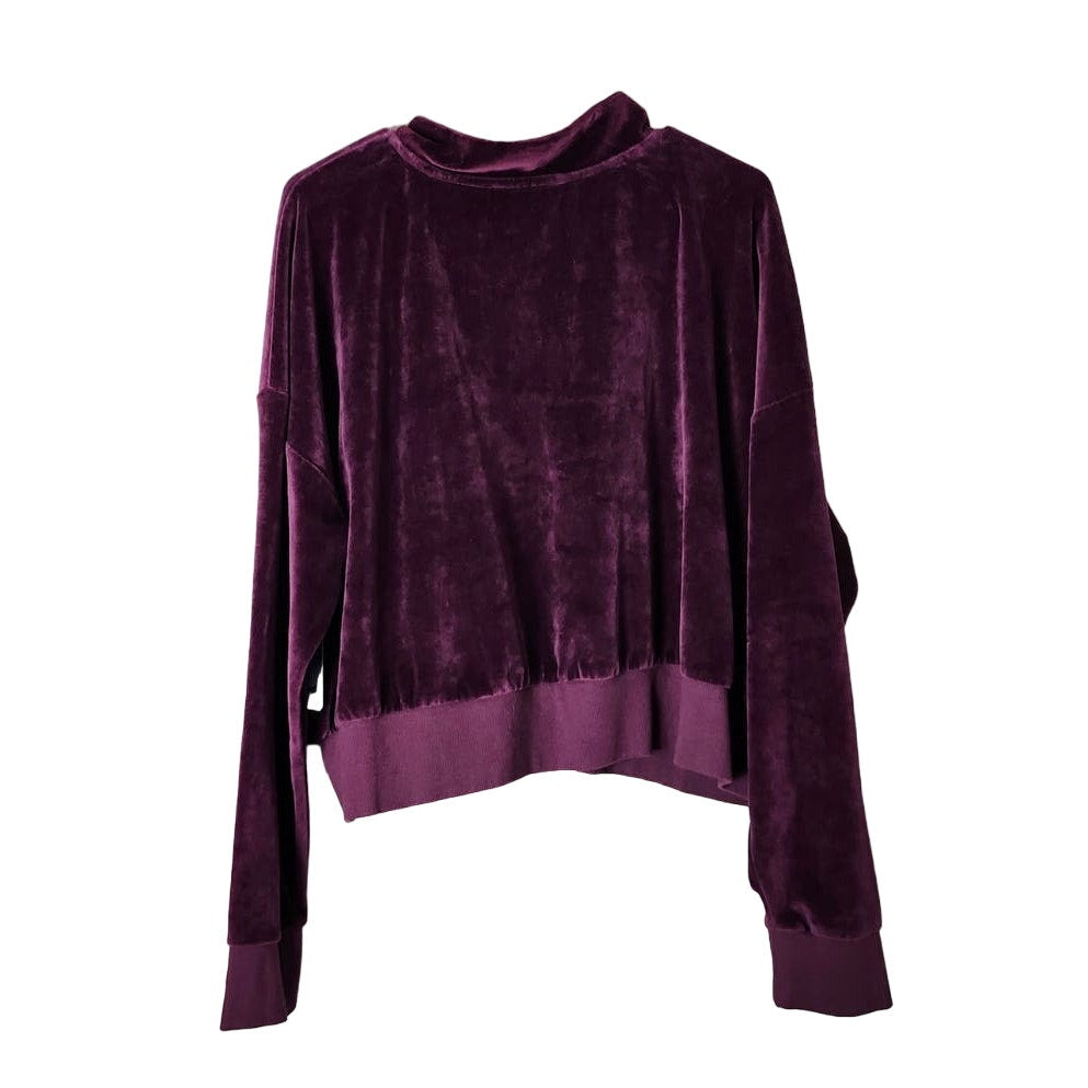 Abound Cropped Hoodie Sweatshirt 1/4 Zip Velour Purple Plus Size 3X NWT