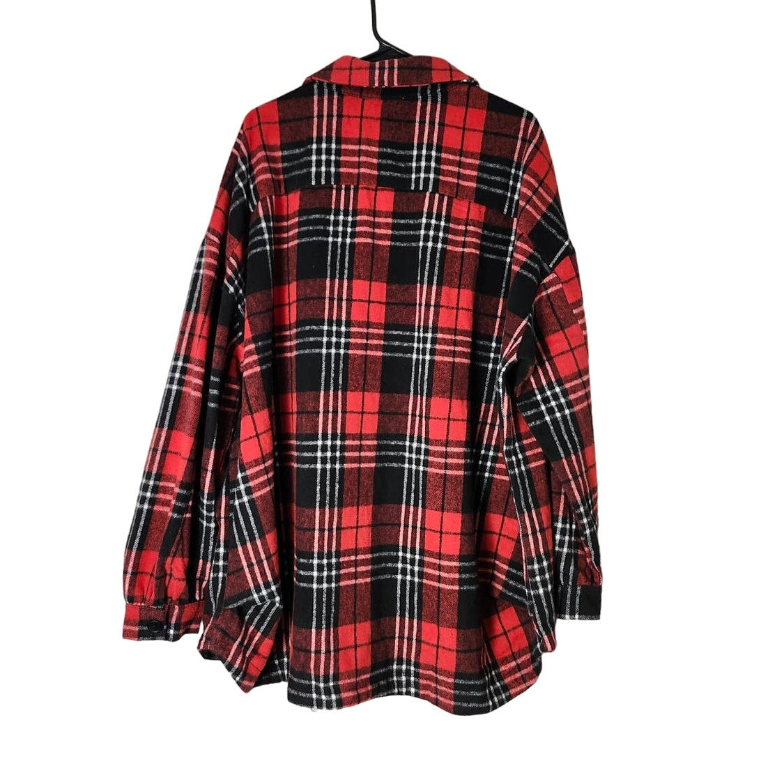 Chicsoul Shacket Plus Size 1XL/2XL Red Black Plaid Flannel Pockets