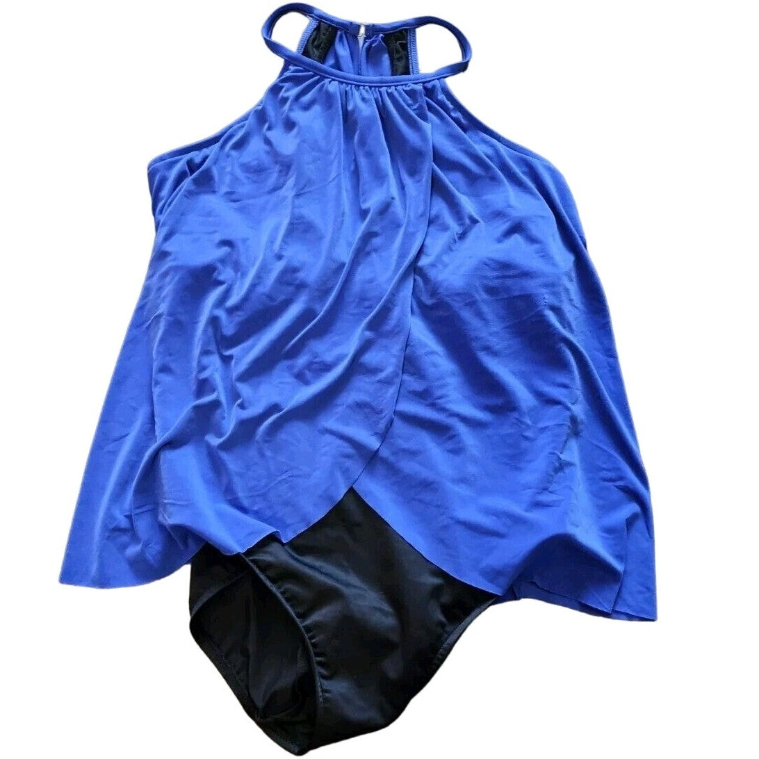 Magicsuit Size 16 Blue Fly Away Drape Aubrey One-Piece Bathing Suit Black Blue