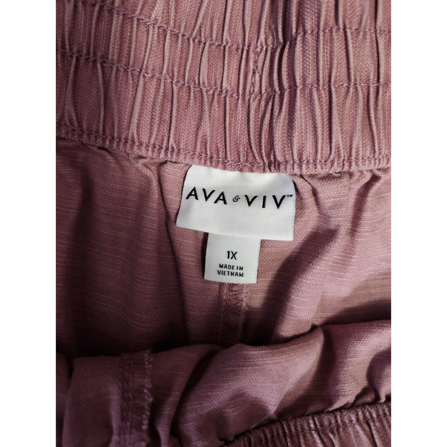 Ava & Viv Drawstring Shorts Plus Size 1X Pink Pockets Elastic Waist Cotton