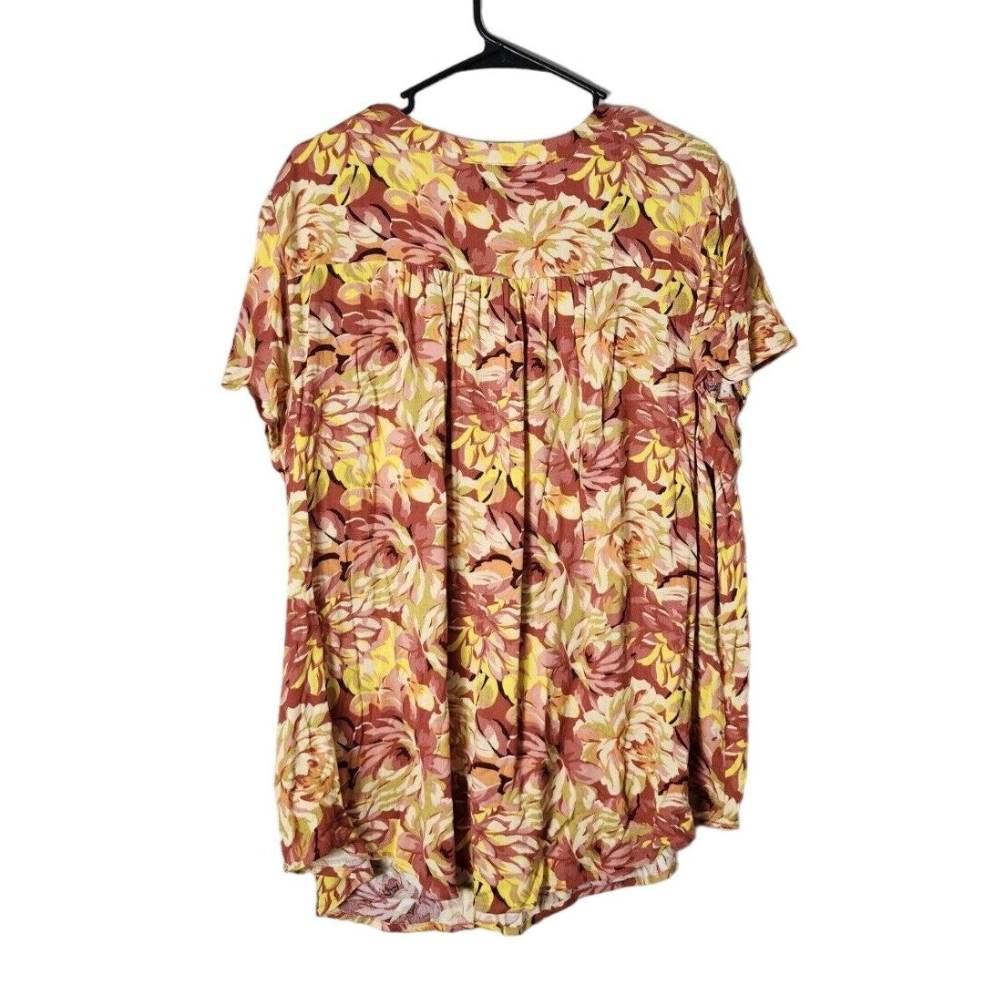 Torrid Blouse Plus Size 2X Gauze Floral Burnt Orange Yellow Short Sleeve