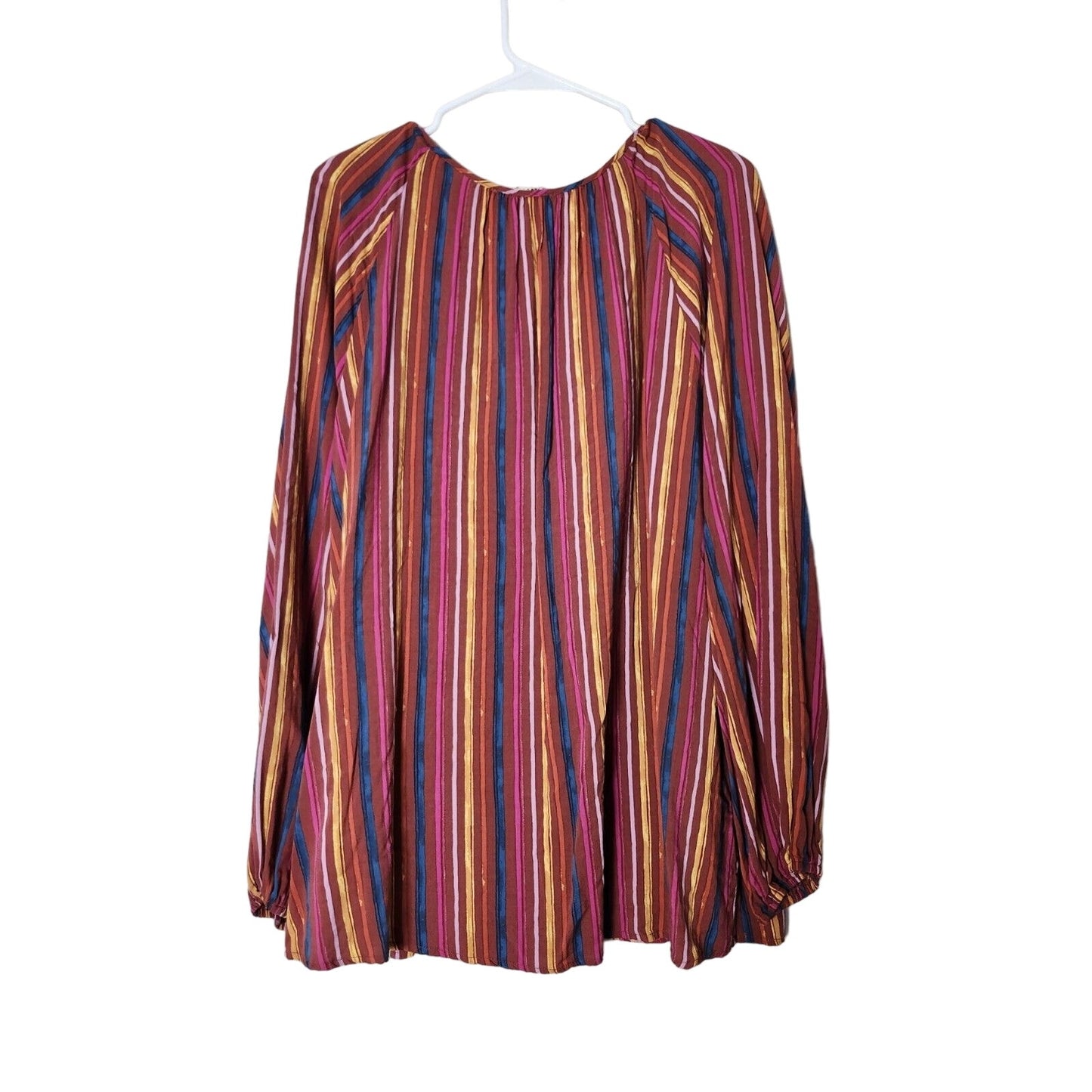 Savanna Jane Peasant Blouse Plus Size 1X Boho Embroidered Striped Aztec Colorful