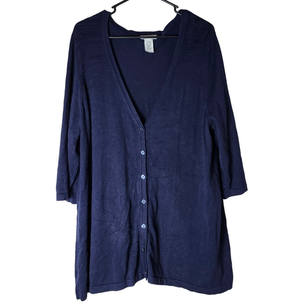 Catherines Cardigan Sweater Blue Button Up V-Neck 3/4 Sleeve Plus Size 18/20