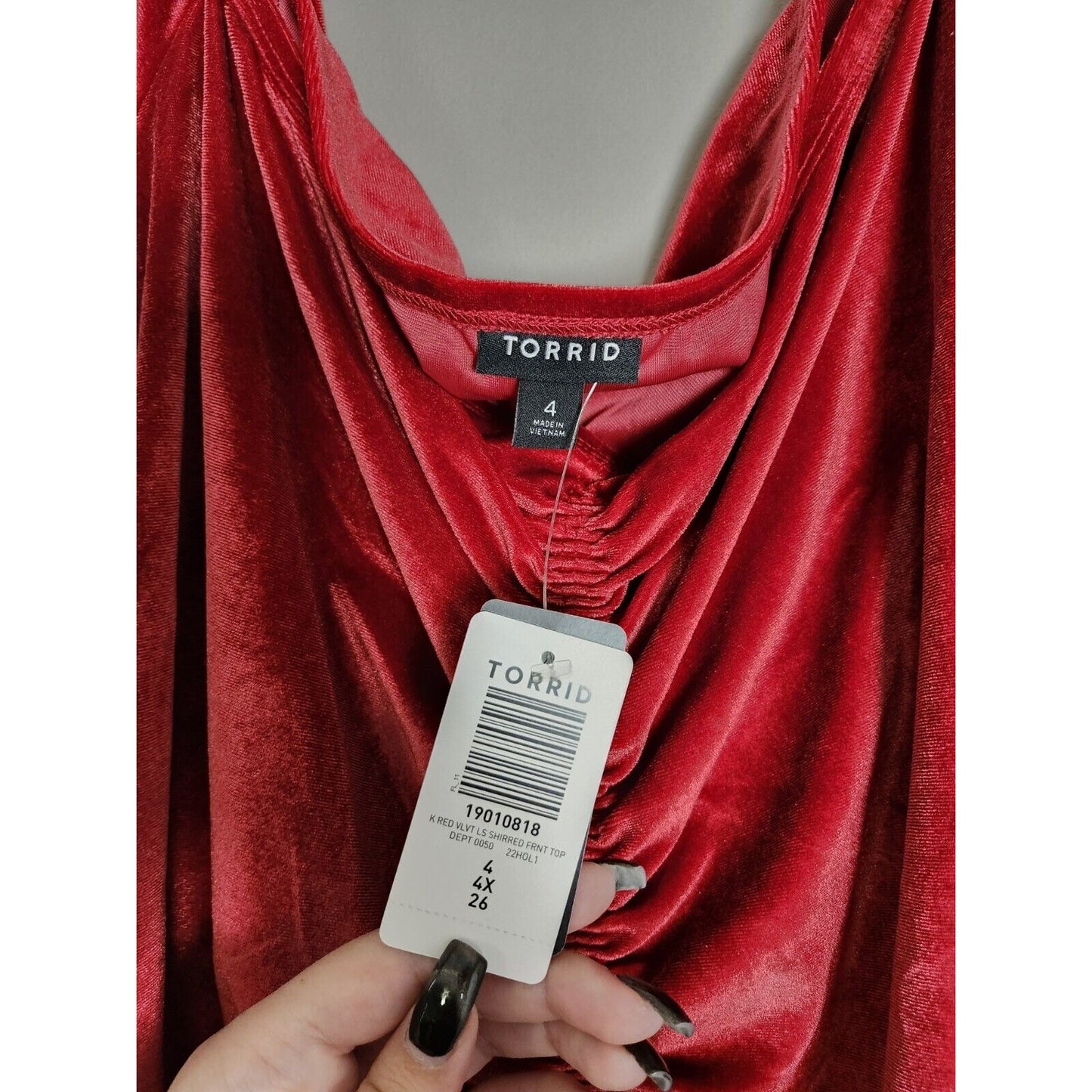 Torrid Velvet Blouse Top Plus Size 4X Shirred Front Off The Shoulder Red NWT