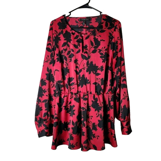 Lane Bryant Blouse Plus Size 16 Long Sleeve Floral Red Black Satin Peplum