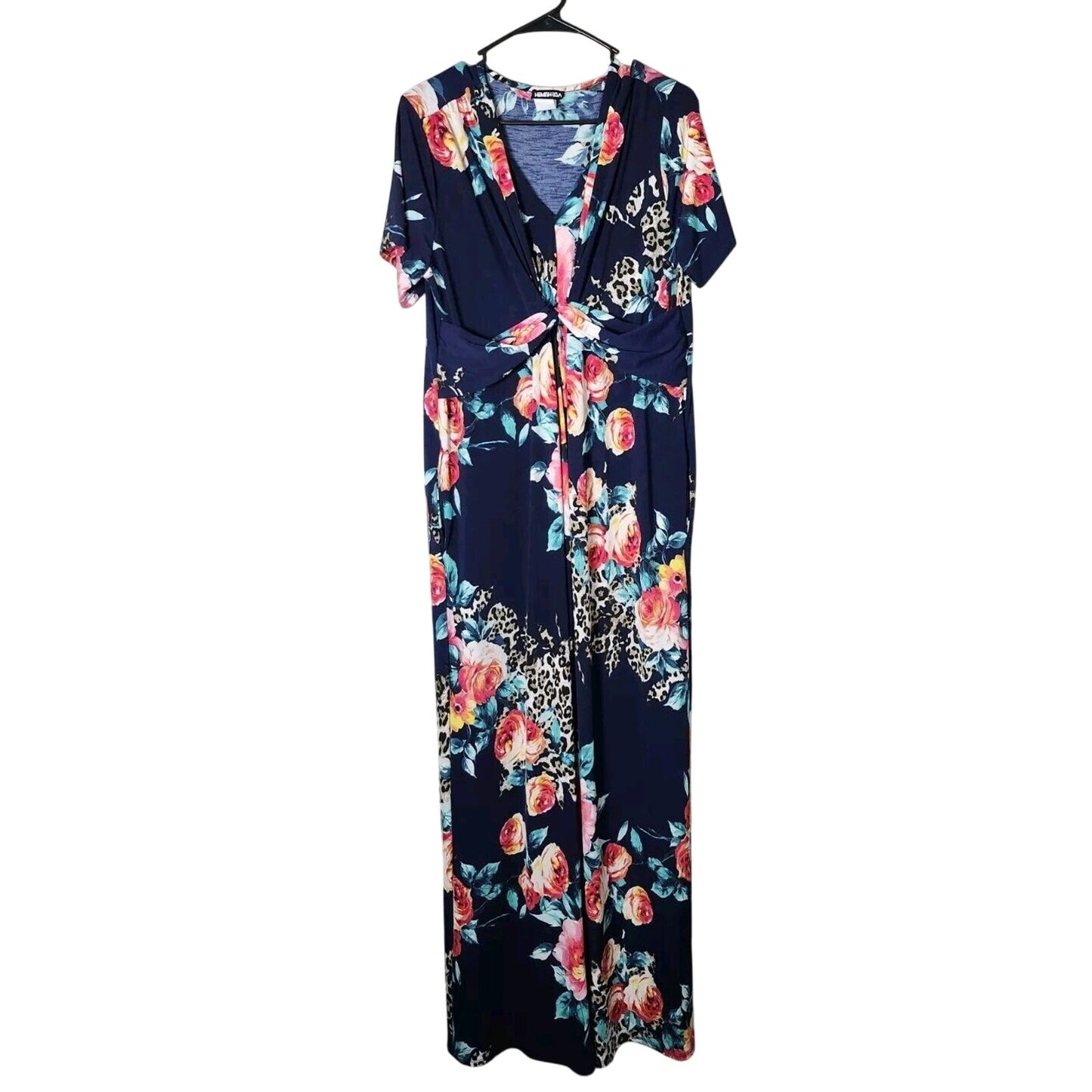 Heimish USA Maxi Dress Plus Size 2X Blue Pink Floral Animal Print Pockets