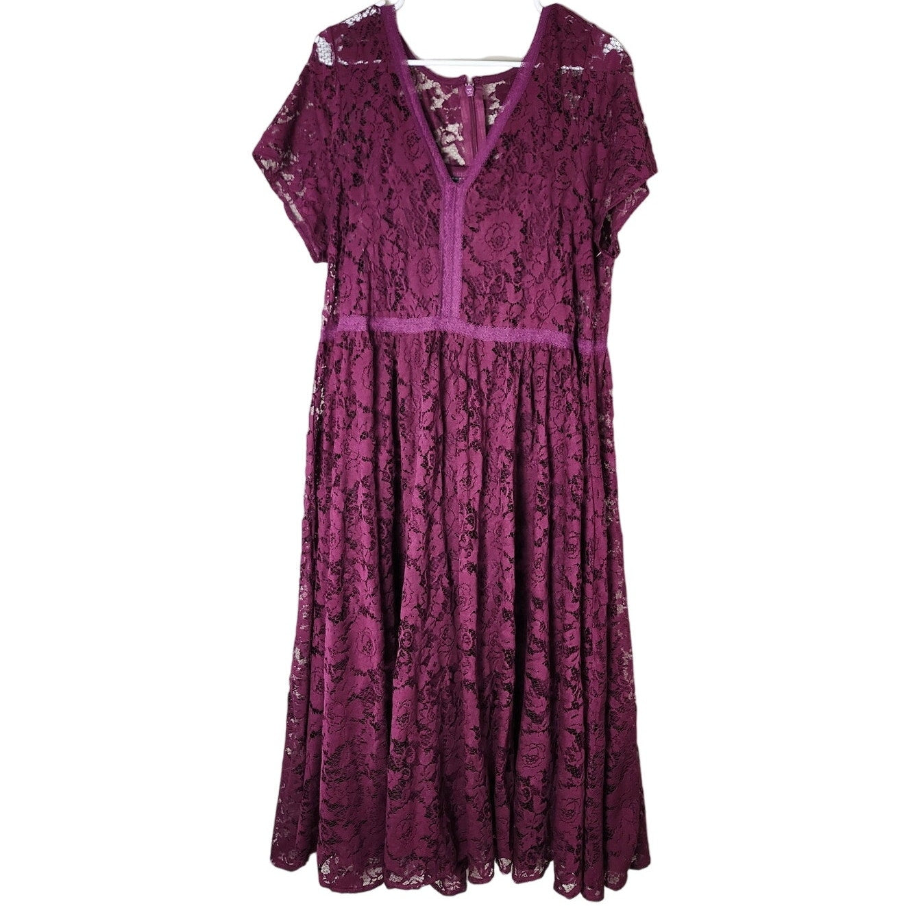 Torrid Midi Dress Plus Size 14 Plum Purple Floral Lace Inset Cocktail Party