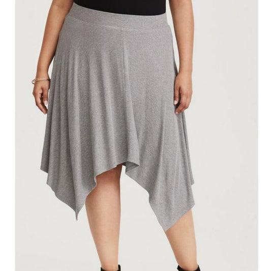 Torrid Midi Skirt Plus Size 3X Ribbed Knit Gray Pull on Asymmetrical Hanky Hem