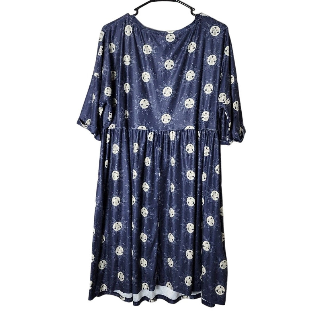 Urban Threads Mini Babydoll Dress Plus Size 20 Blue Celestial Sun Print