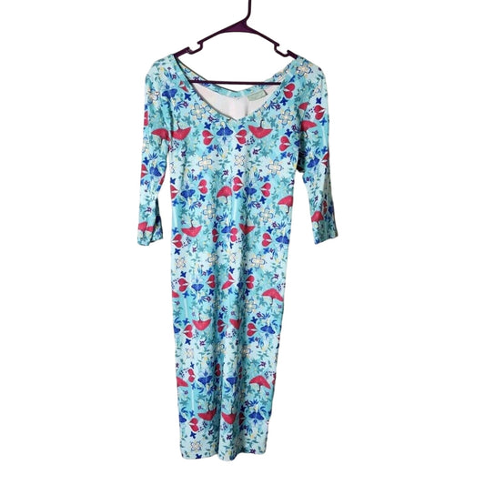 Manuel Canovas Midi Dress US Size 8/10 Blue Floral 3/4 Sleeve Stretch