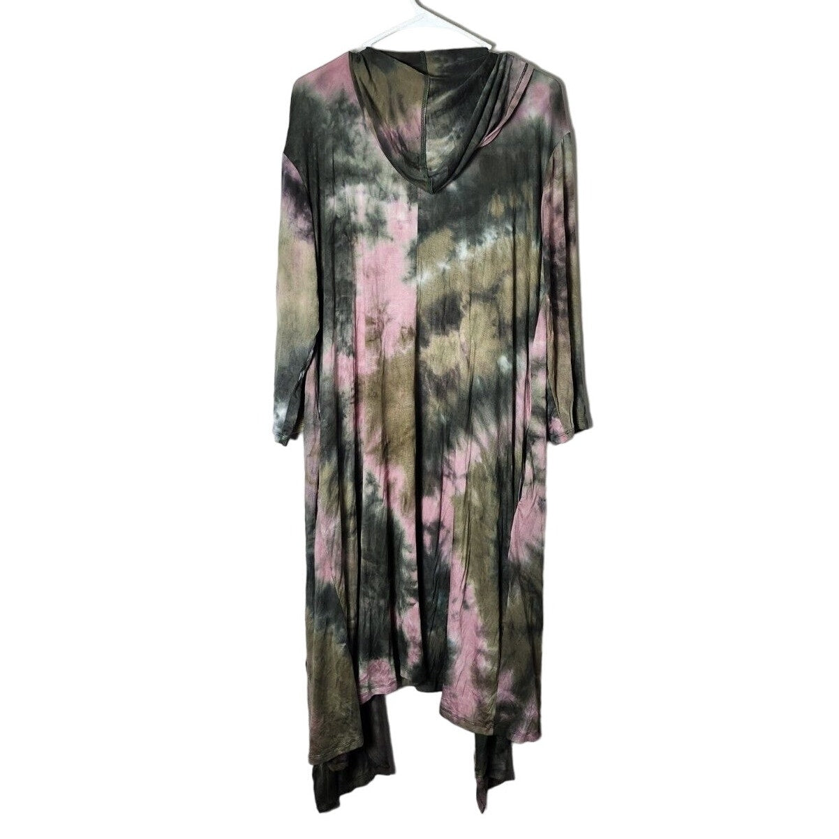 Coin 1804 Cardigan Duster Plus Size 2X Tie Dye Hooded Long Green Pink