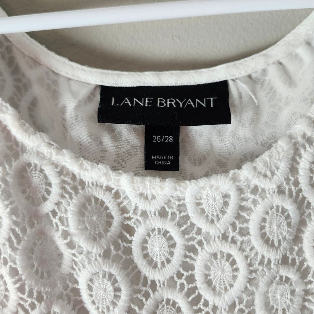 Lane Bryant Dress Plus Size 26/28 White Rayon Sleeveless Eyelet Crochet Lace