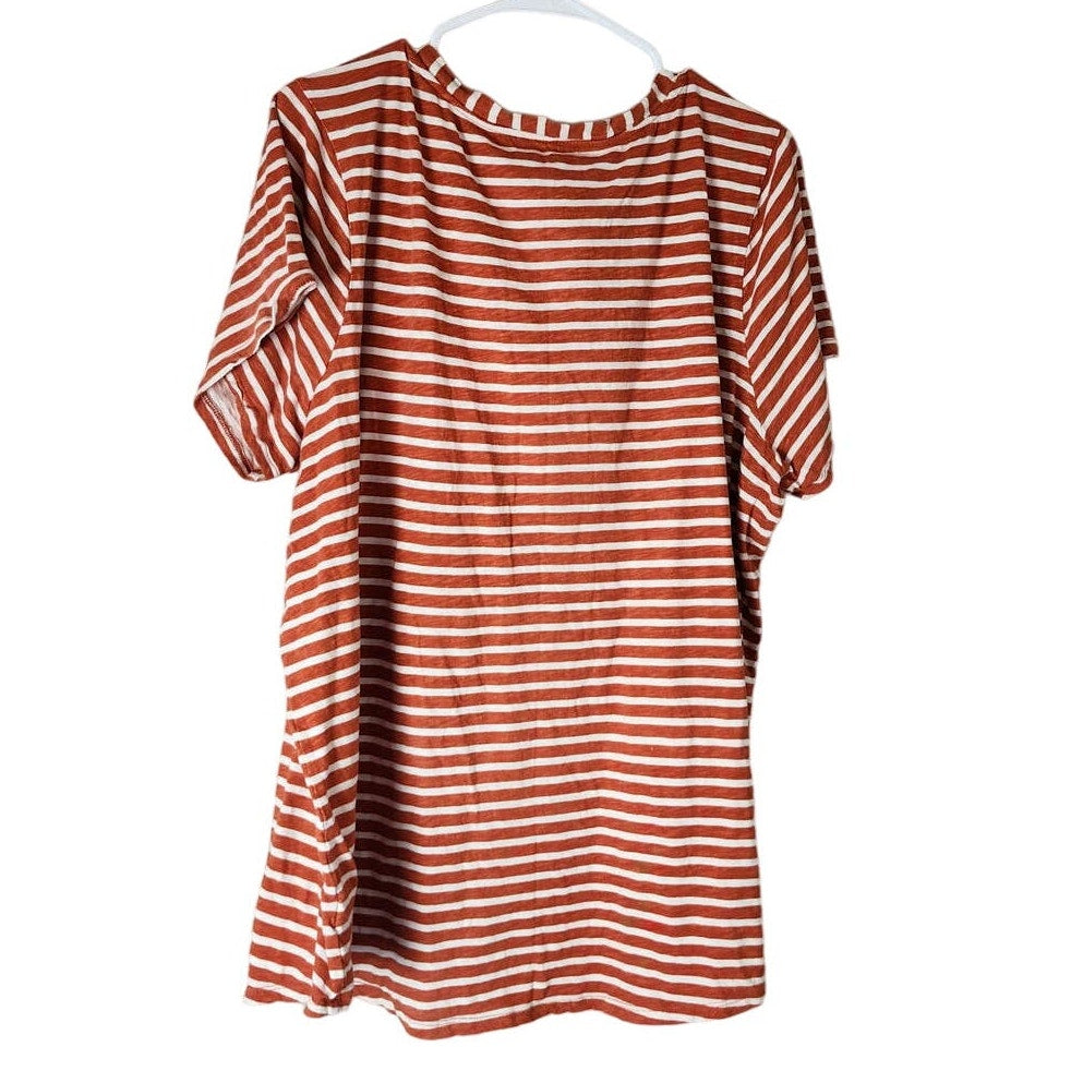 Torrid T-Shirt Plus Size 3X Burnt Orange White Striped Classic Fit V-Neck Tee