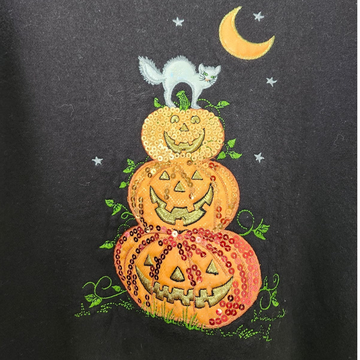 Holiday Editions Vintage Halloween Sweatshirt Plus Size 1X Black Sequin Pumpkin