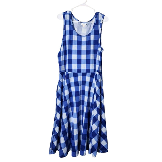 LulaRoe Nicki Fit Flare Tank Dress Plus Size 3XL Royal Blue White Gingham Plaid