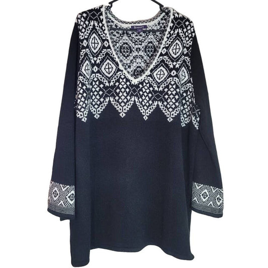 Roaman's Sweater Pullover Black & White Long Tunic Style Plus Size 22/24