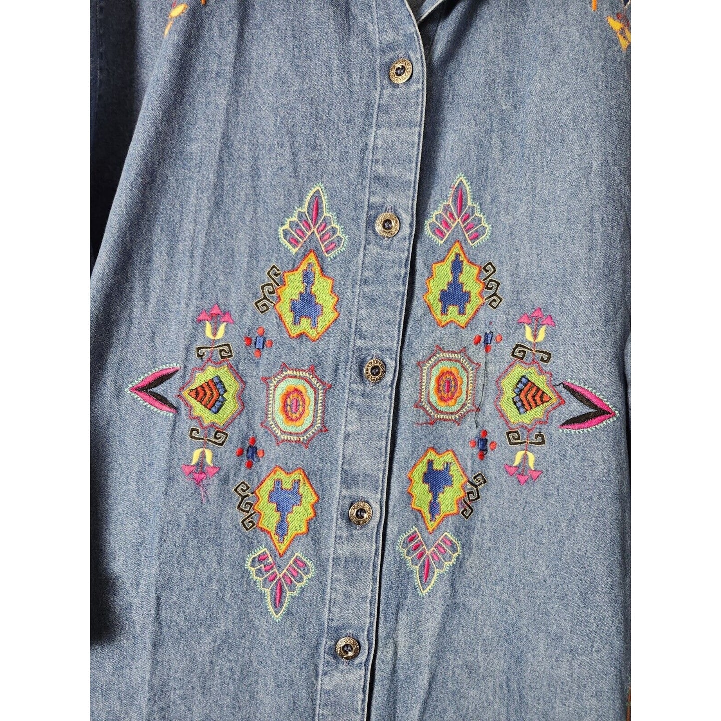 Liz & Me Denim Shirt Jacket Plus Size 4X Embroidered Southwest Aztec Colorful