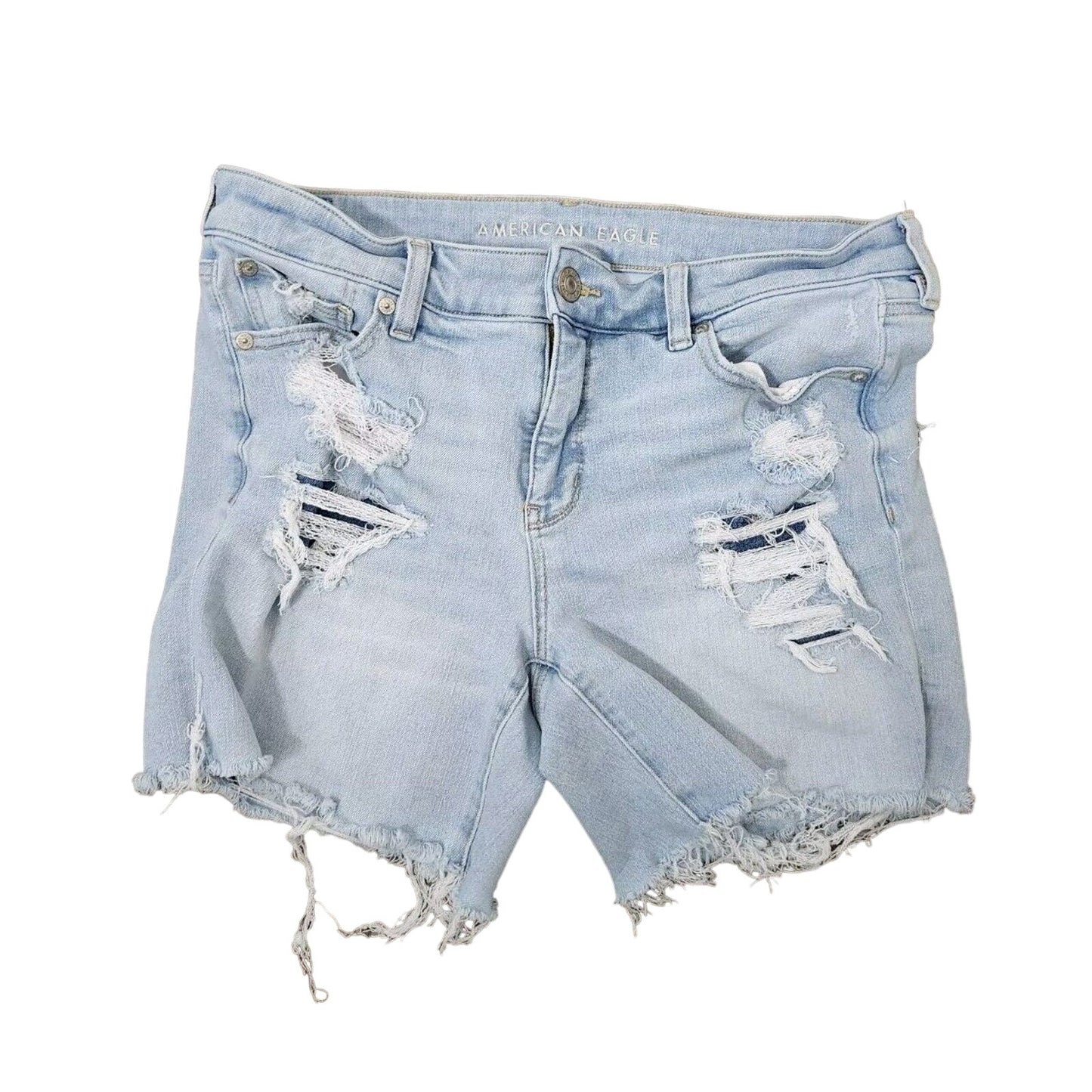 American Eagle Midi Cut-off Shorts Size 14 Denim Distressed Festival Dream