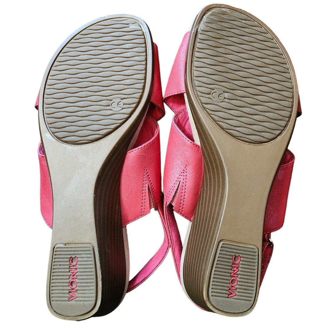 Vionic McKenna Slingback Sandals Metallic Cherry Fabric Size 10