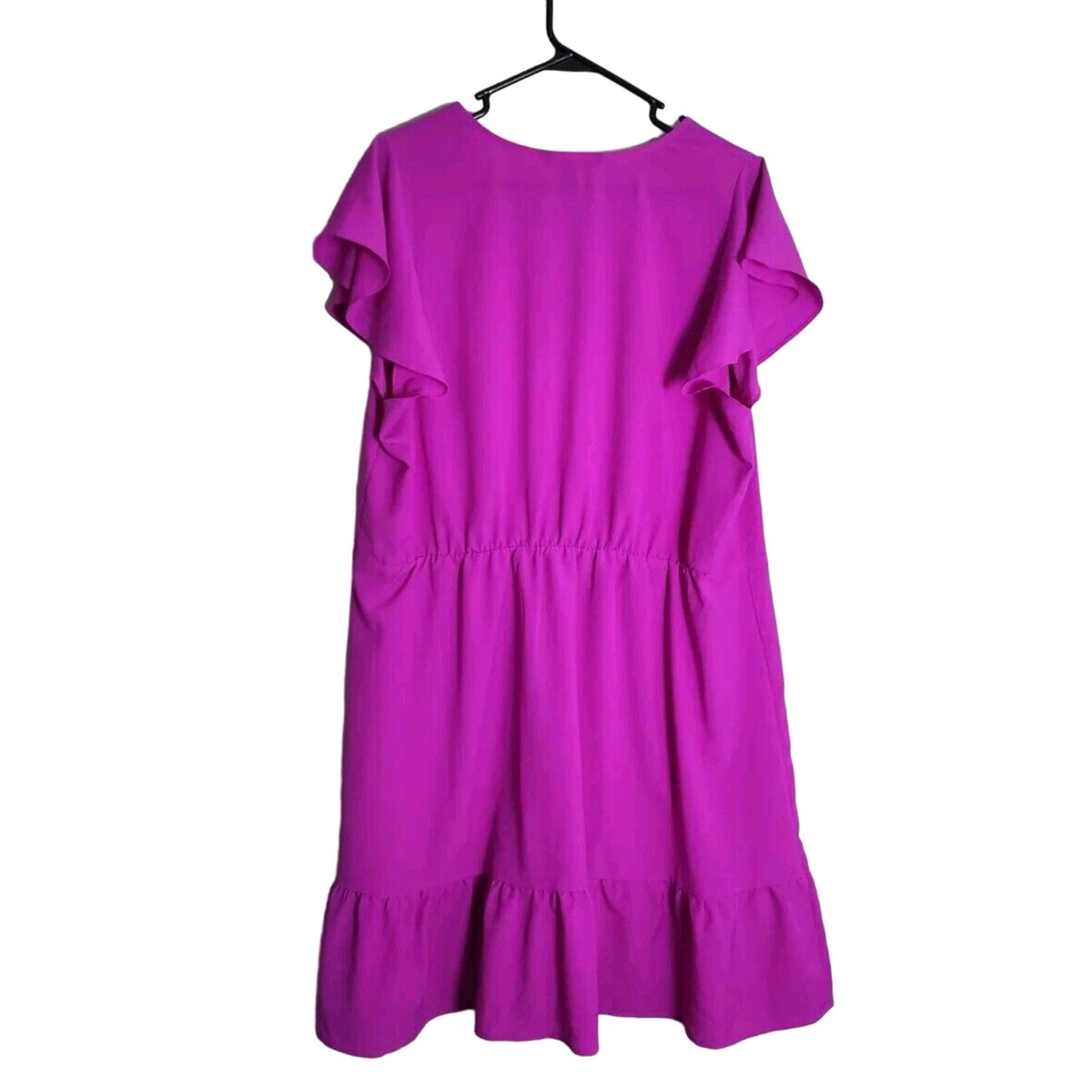 Banana Republic Tiered Fit & Flare Dress Size XL Purple Button Flutter Sleeve