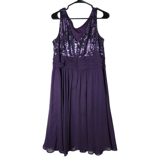 Perceptions Party Dress Plus Size 16 Fit and Flare Purple Sleeveless Beaded