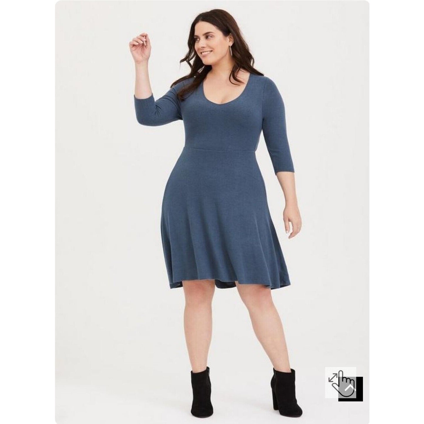 Torrid Mini Skater Dress Plus Size 2X Blue Hacci Knit Hi Lo 3/4 Sleeve Soft