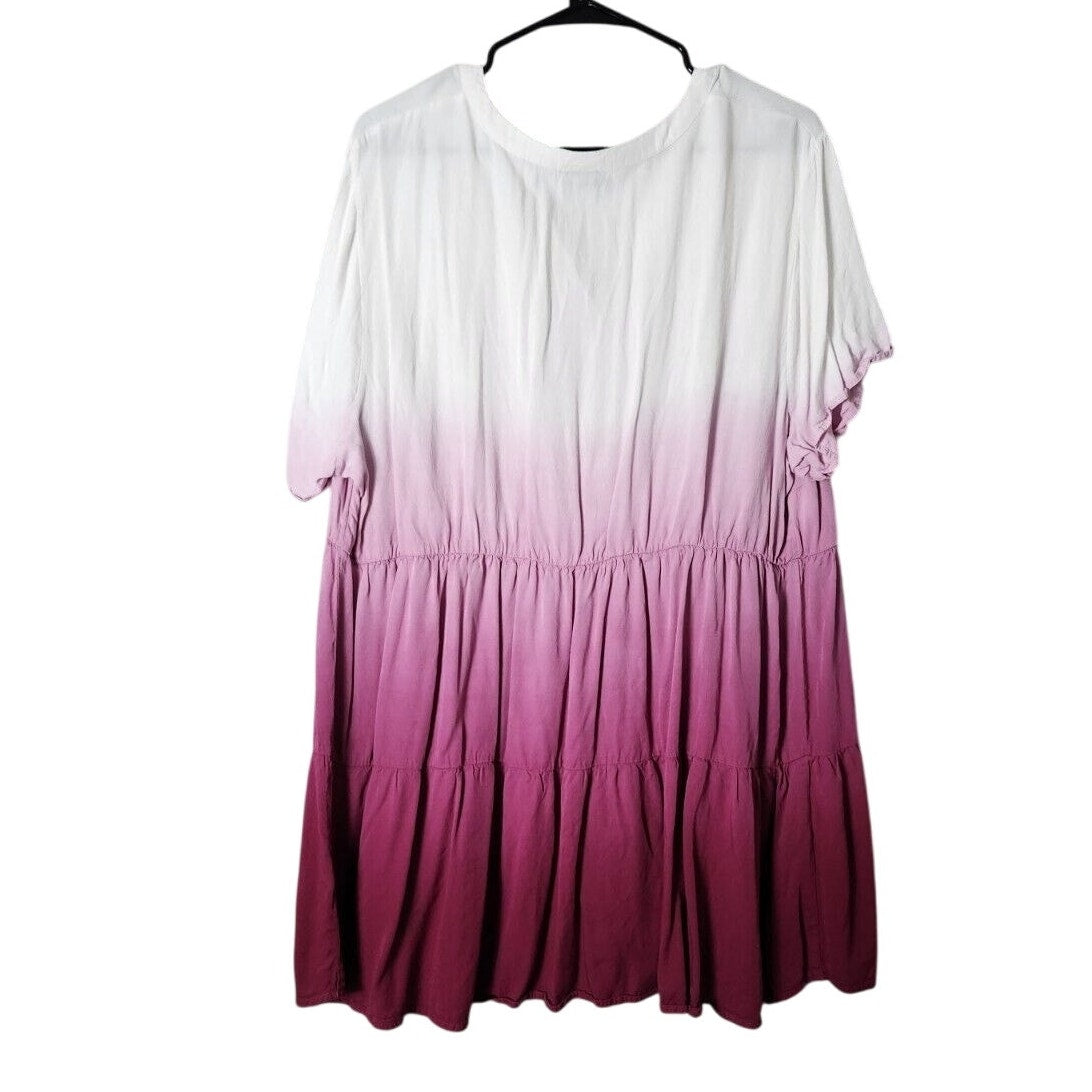 Torrid Blouse Plus Size 2X Pink White Ombre Tiered Short Sleeve