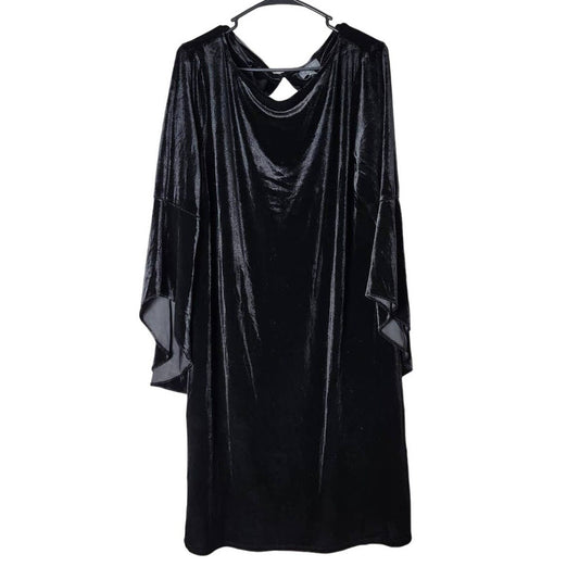 The Limited Black Dress Velvet Velour Bell Waterfall Sleeve Plus Size 1X NWT