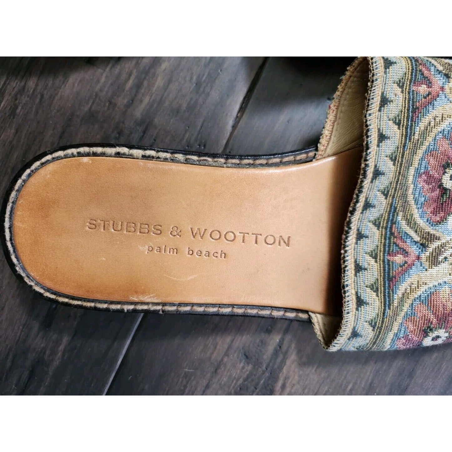 Stubbs & Wootton Slides Sandals Size 8.5 Tapestry Needlepoint Leather Flats