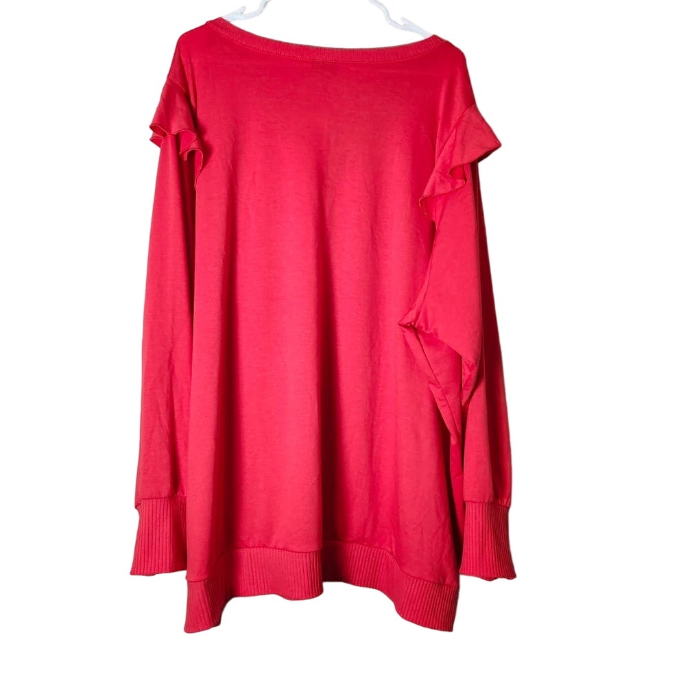 Torrid Sweatshirt V- Neck Ruffle Shoulder Red NWT Plus Size 5X