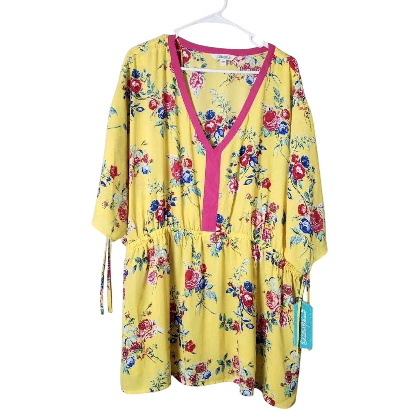 The Pioneer Woman Blouse Top Plus Size 3X Yellow Floral Short Sleeve NWT