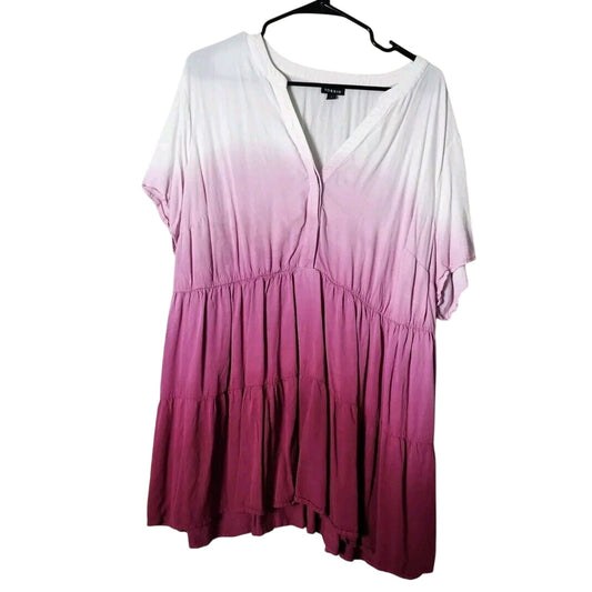 Torrid Blouse Plus Size 2X Pink White Ombre Tiered Short Sleeve