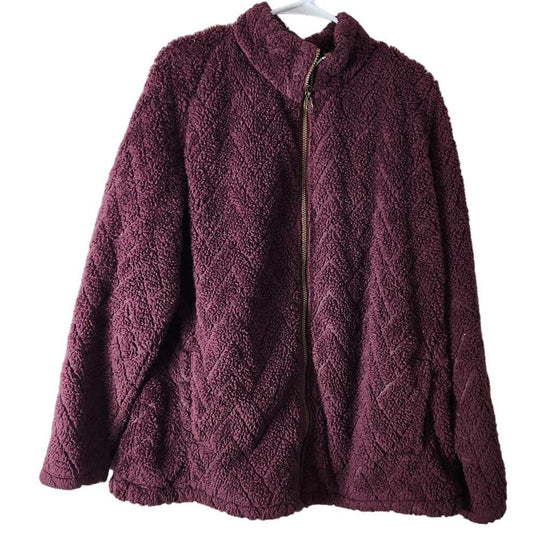 St. Johns Bay Sherpa Sweater Plus Size XXL Purple Full Zip Jacket Fleece