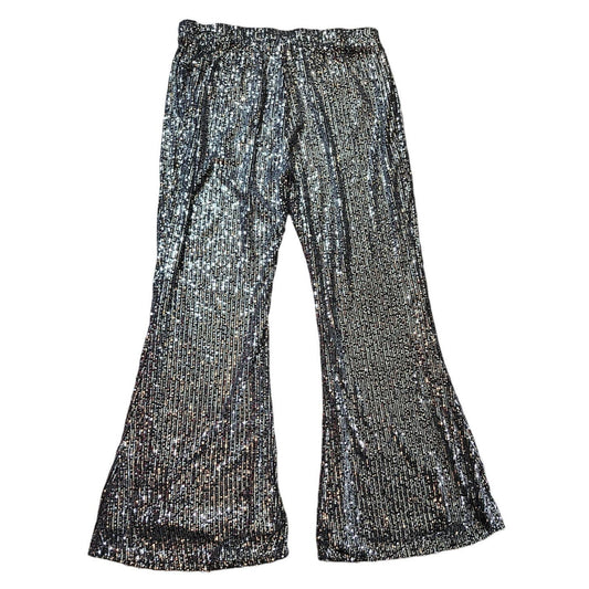 Rowdy Crowd Sequin Flare Pants Plus Size 3X Pull On Silver Sparkle Party NWT