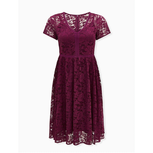 Torrid Midi Dress Plus Size 14 Plum Purple Floral Lace Inset Cocktail Party