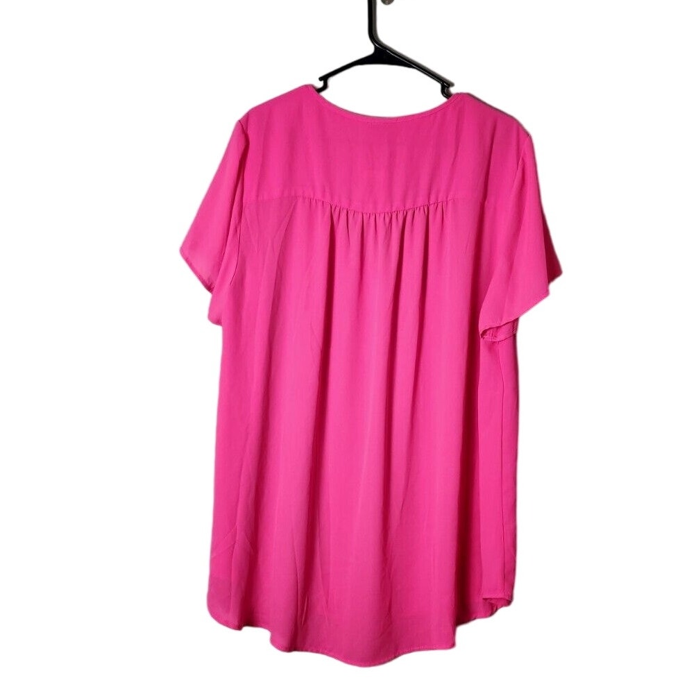 Torrid Georgette Blouse Plus Size 2X Hot Pink Glo Hi-Low Button Short Sleeve NWT