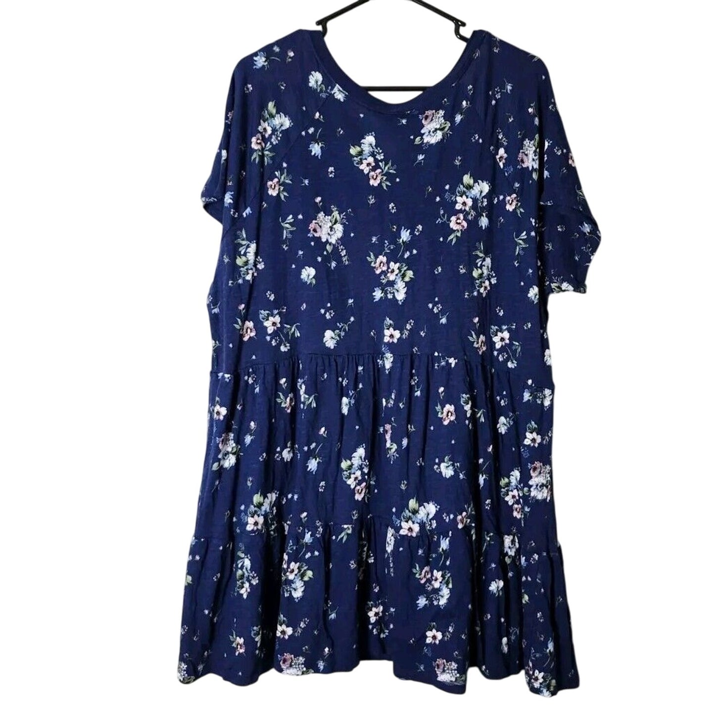 Torrid Babydoll Blouse Plus Size 3X Slub Scoop Neck Tiered Blue Floral