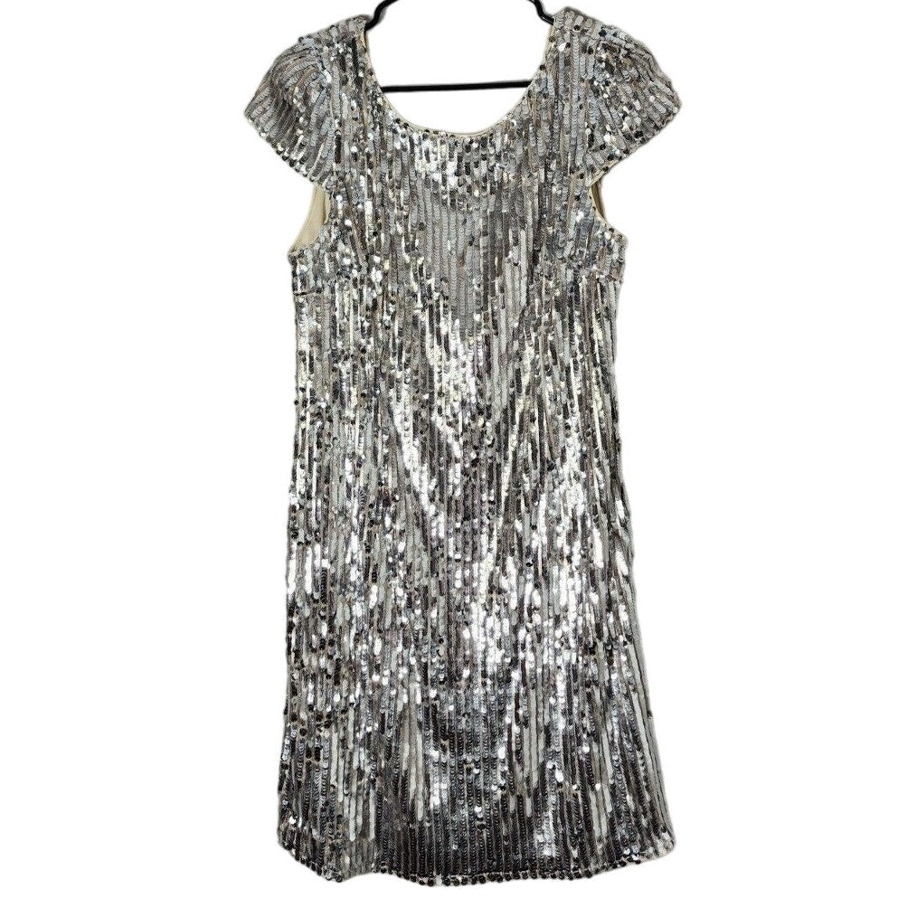 Lulus Mini Bodycon Dress Size XL Silver Sequin Cap Sleeve Holiday Party Festival