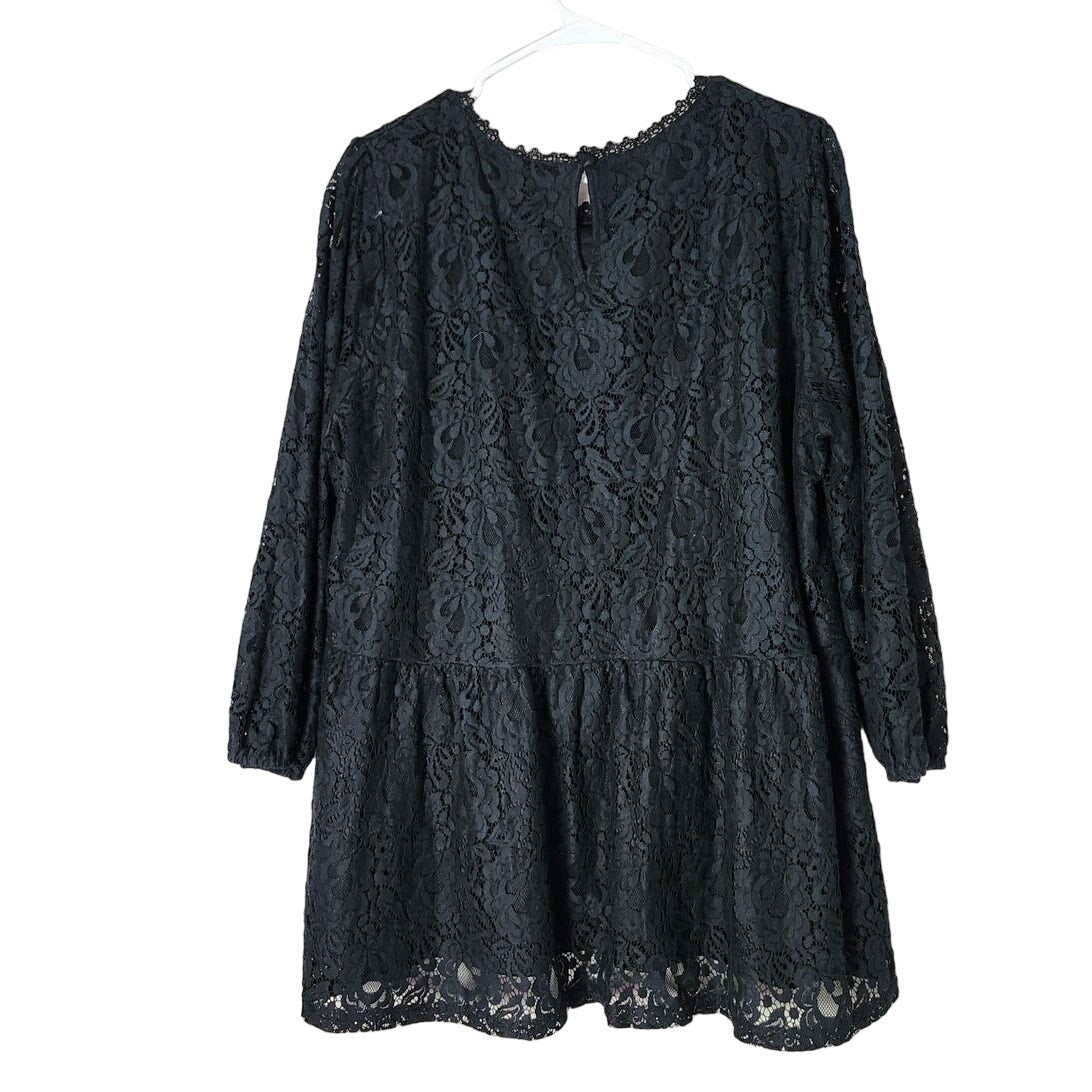 Andree by Unit Blouse Plus Size 2X Black Lace Overlay Peplum 3/4 Sleeve