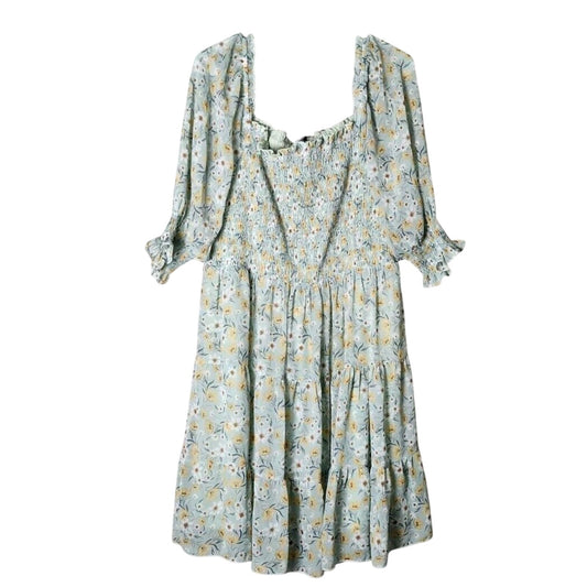 Baltic Born Azlyn Mini Dress Plus Size 1XL Light Blue Floral Smocked Square Neck