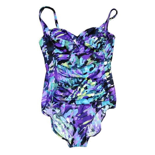 Trimshaper Swimsuit Bathing Suit Size 14 Purple Floral Slimming Ruched