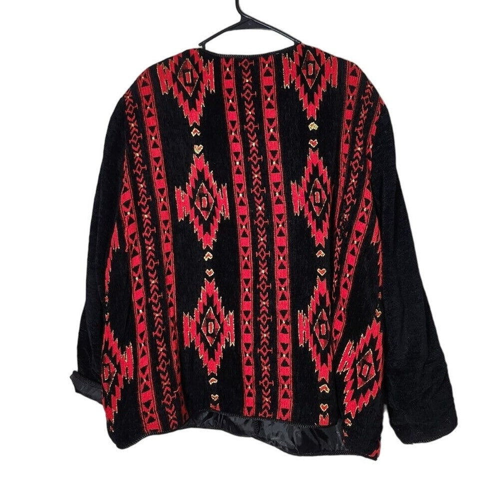 Allure Coat Jacket Plus Size 2X Aztec Red Black Button Front Embroidered Western